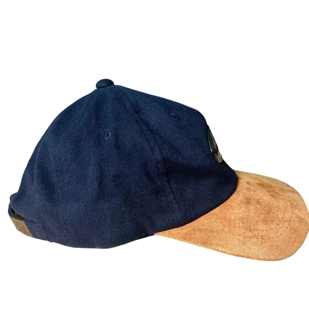 VTG Ducks Unlimited Sponsor Hat Navy Tan Suede Brim Metal Badge Adjustable Cap